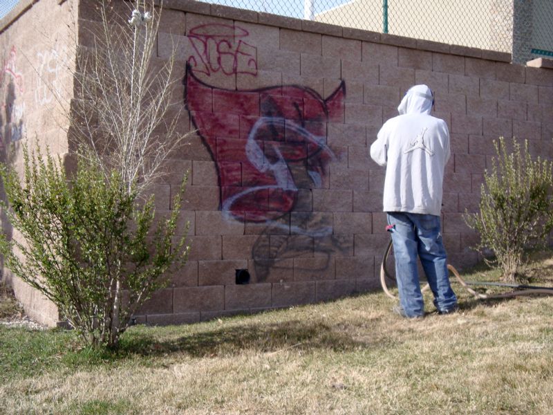 Graffiti Removal from Sportsman&rsquo;s Warehouse Wall