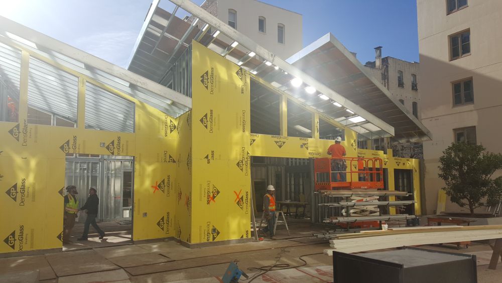 Metal stud framing and densglass sheathing 