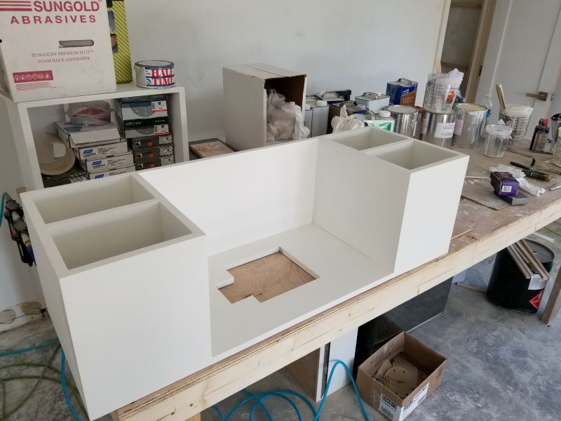 Custom built hood box with spice rack. 