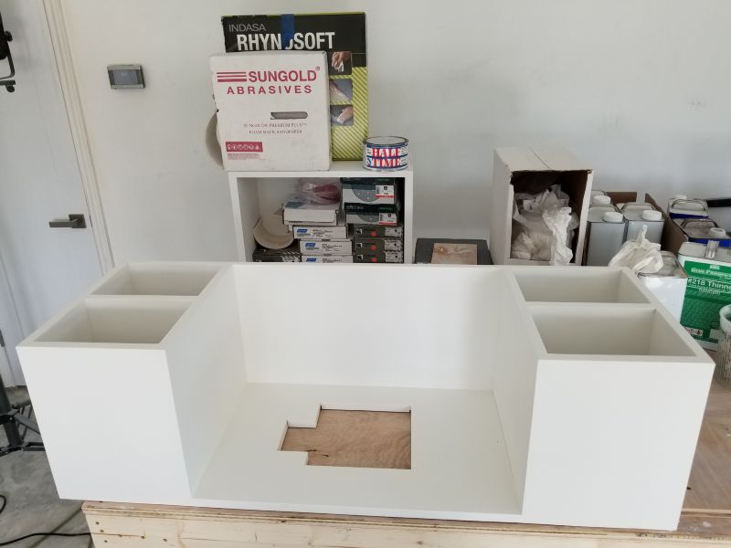 Custom built hood box with spice rack.