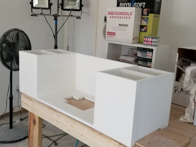 Custom built hood box with spice rack.