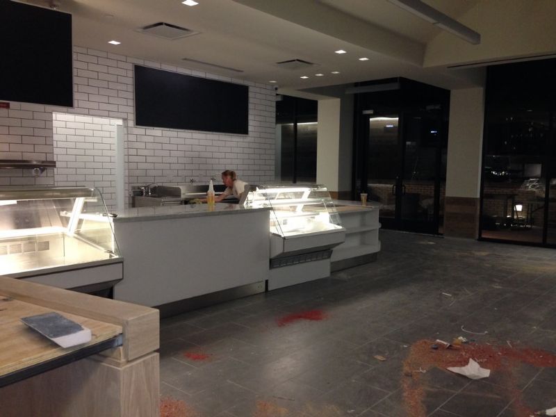 Rough Post Construction Cleaning in a Restaurant at Northpark Mall in Dallas, TX