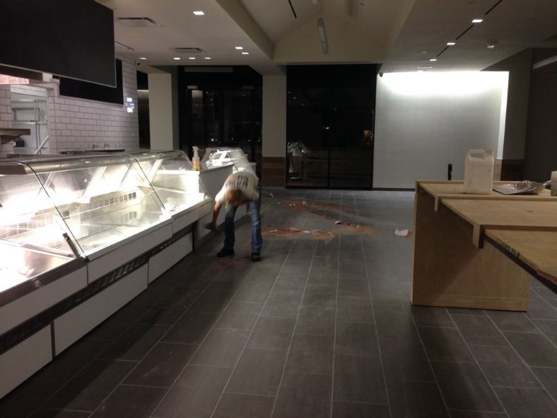 Rough Post Construction Cleaning in a Restaurant at Northpark Mall in Dallas, TX