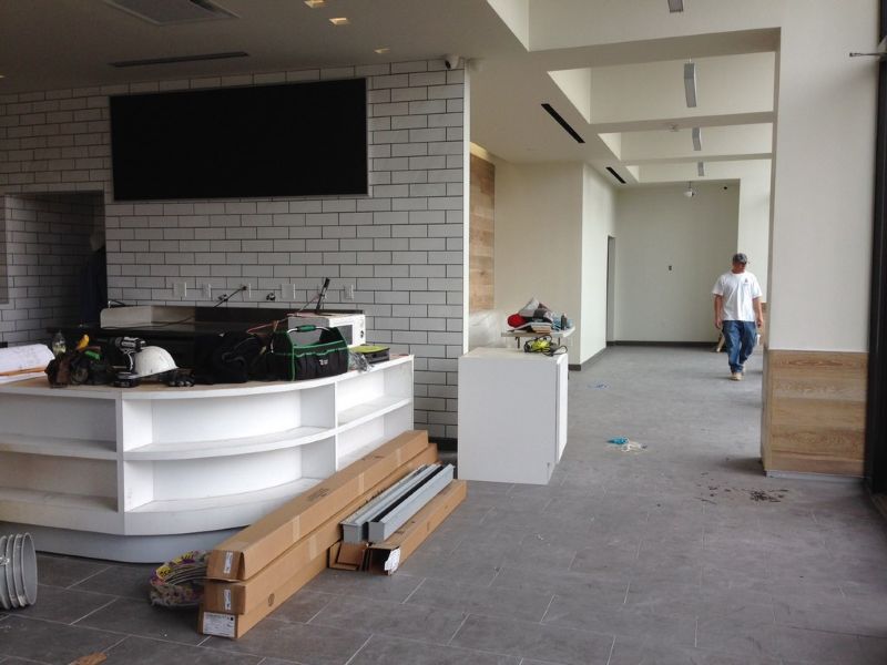 Rough Post Construction Cleaning in a Restaurant at Northpark Mall in Dallas, TX