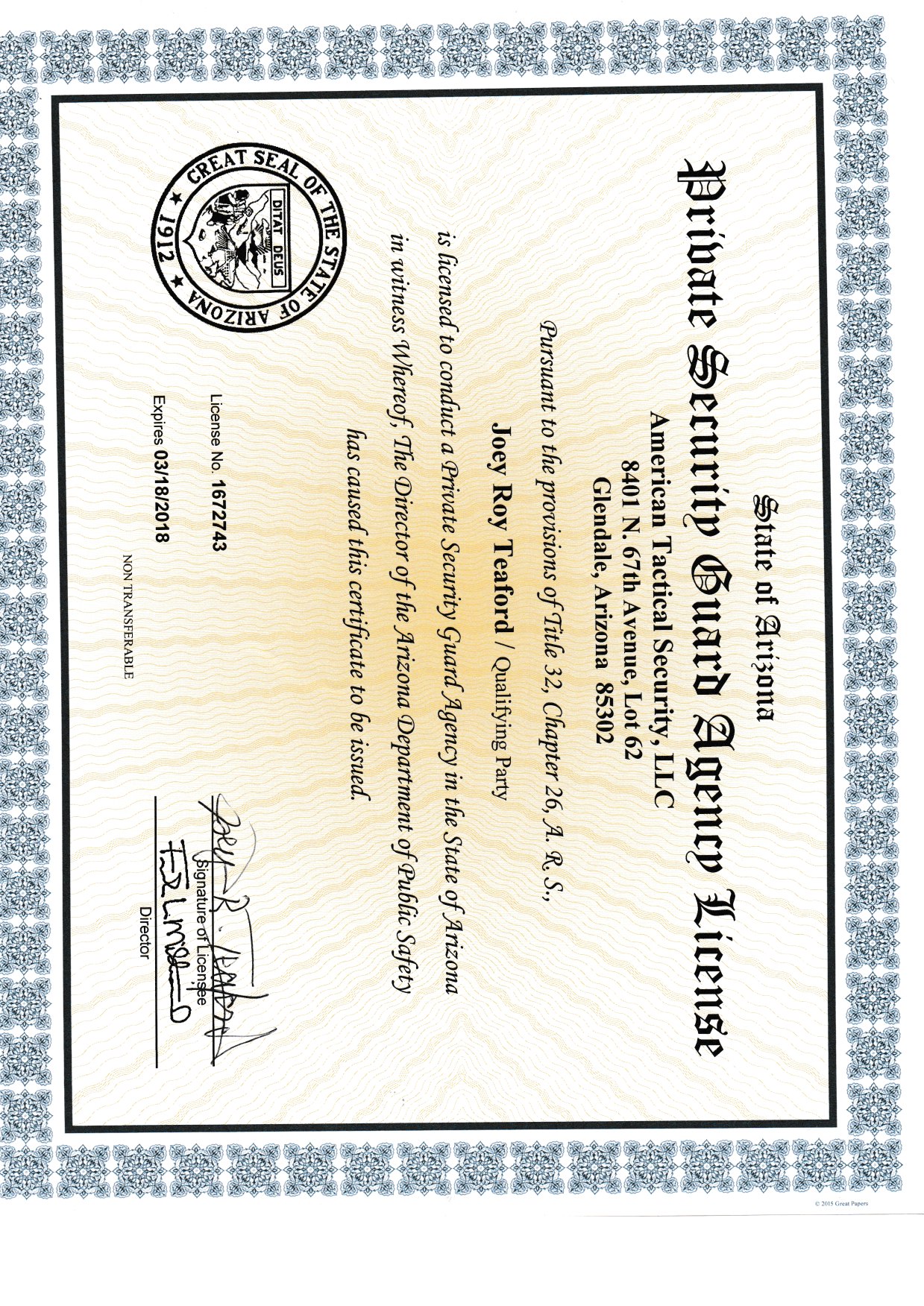 American Tactical Security LLC Licenses, Insurance, Bonding