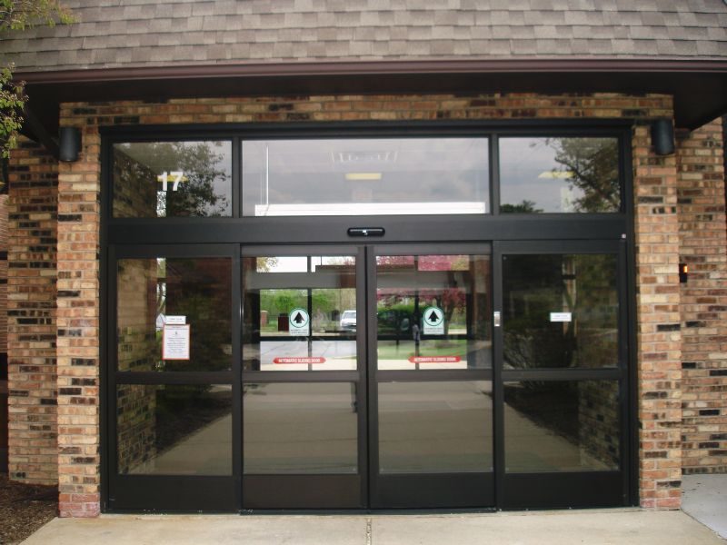 Automatic sliding doors at entrances to schools