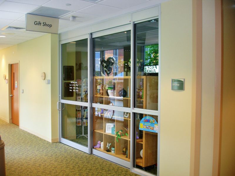Manual sliding doors for hospital gift shops