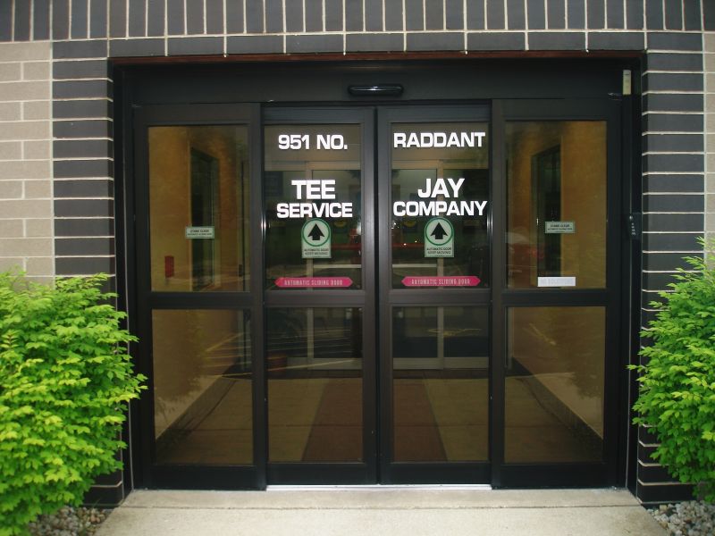 Tee Jay Service Company office entrance automatic sliding doors