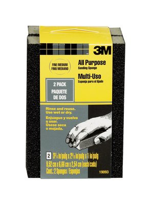 3M(TM) Drywall Sanding Sponge 19093, 2.625 in x 3.75 in x 1 in, Fine/Medium grit, 2/pk