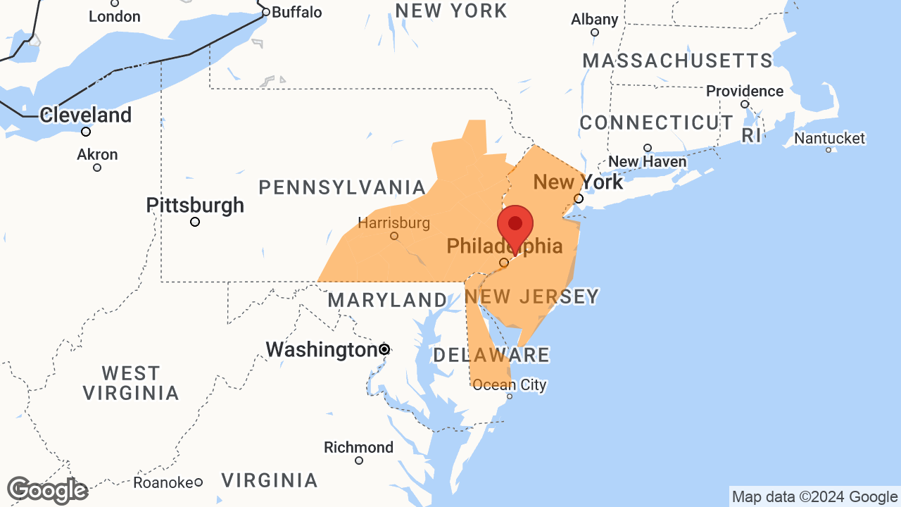Service Area and Locations Map for Four Quarters Mechanical Inc.
